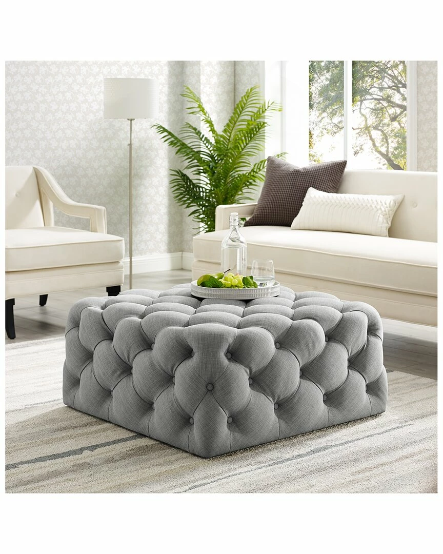 Inspired Home Mauricio Cocktail Ottoman Ottomans & Poufs Cream Linen - Image 4