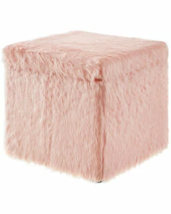 Inspired Home Blush Pink Faux Fur Ottoman Ottomans & Poufs