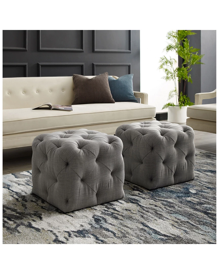 Inspired Home Light Grey Linen Ottoman Ottomans & Poufs - Image 2
