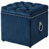 Inspired Home Navy Blue Velvet Storage Ottoman Ottomans & Poufs