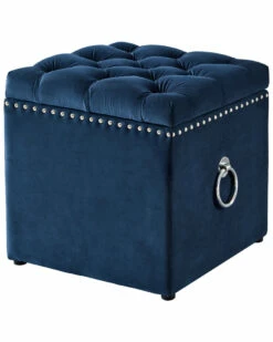 Inspired Home Navy Blue Velvet Storage Ottoman Ottomans & Poufs