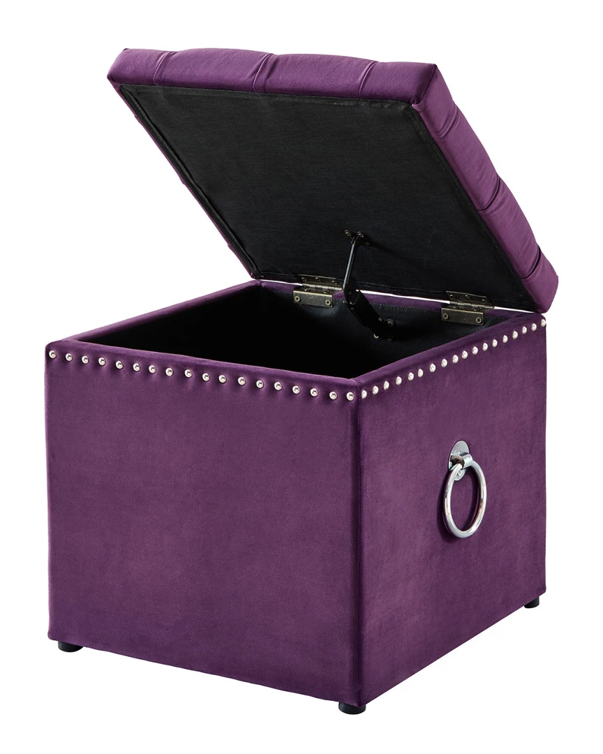 Inspired Home Purple Velvet Storage Ottoman Ottomans & Poufs - Image 4