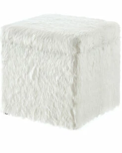 Inspired Home White Faux Fur Ottoman Ottomans & Poufs