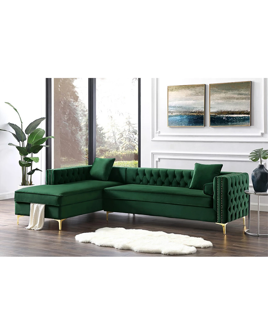 Inspired Home Alison Velvet Left Facing Chaise Sectional Sofa Sofas & Sectionals - Image 2