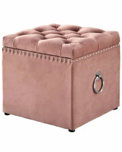 Inspired Home Blush Velvet Storage Ottoman Ottomans & Poufs