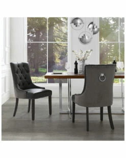 Inspired Home Set Of 2 Harry Leather/Velvet Dining Chairs Dining Chairs & Stools