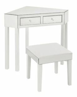 Inspired Home Callista Mirrored Corner Vanity Table & Stool Dressers & Armoires