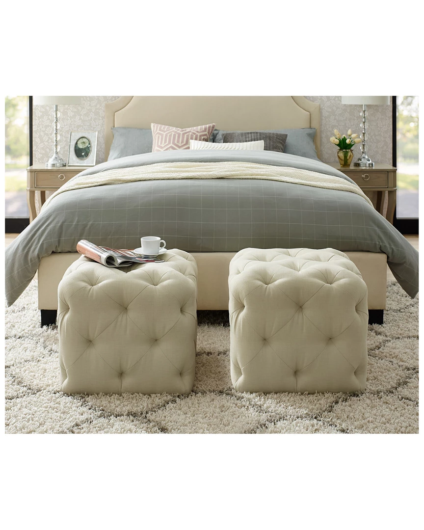 Inspired Home Cream White Linen Ottoman Ottomans & Poufs - Image 2