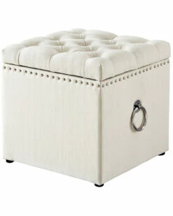 Inspired Home Cream White Linen Storage Ottoman Ottomans & Poufs