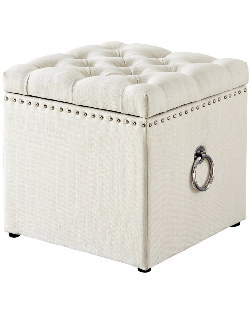 Inspired Home Cream White Linen Storage Ottoman Ottomans & Poufs