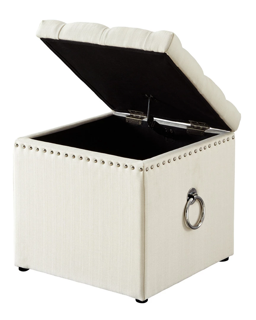 Inspired Home Cream White Linen Storage Ottoman Ottomans & Poufs - Image 4