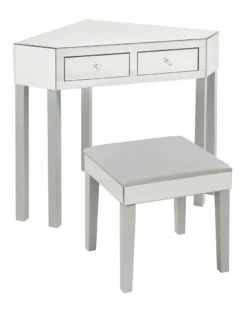 Inspired Home Callista Mirrored Corner Makeup Vanity Table With Stool Nightstands